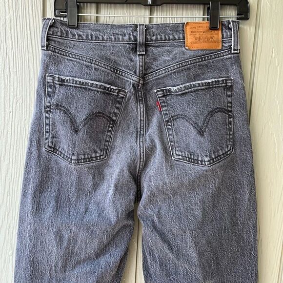 Levi’s Ribcage High Rise Distressed Black Ankle Straight Jeans 28 - Picture 5 of 13